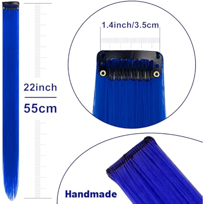 Tofafa 22 Inch Colored Hair Extensions,Straight Hair can be Curled,Multi-colors Party Highlights Clip in Synthetic Hair Extensions(10 Pcs Blue) - Image 4